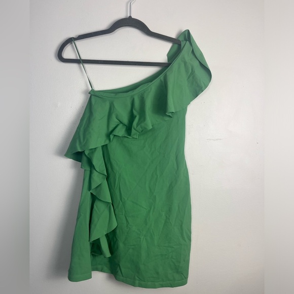 Susana Monaco One Shoulder Ruffle Bodycon Knee Length Dress Green Women’s S - Picture 2 of 5